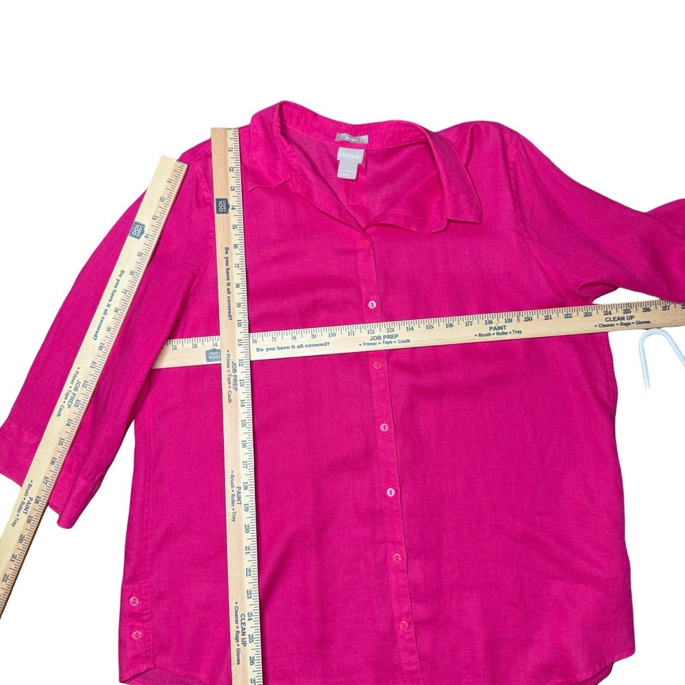 NWOT Chicos No Iron 100% Linen Pink Shirt Blouse Top 3/4 Sleeve Sz 3 (16/18) XL - Picture 7 of 7